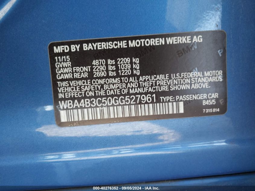 WBA4B3C50GG527961 2016 BMW 435I Gran Coupe xDrive