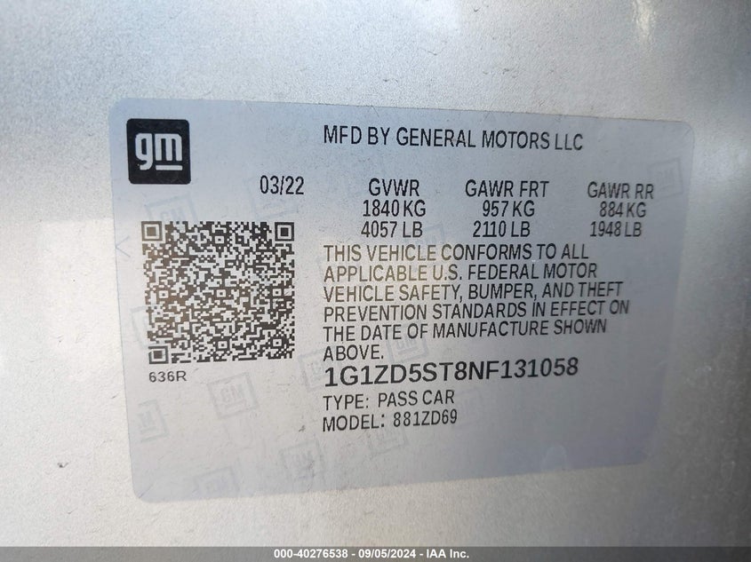 2022 CHEVROLET MALIBU LT - 1G1ZD5ST8NF131058