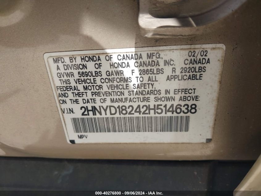 2HNYD18242H514638 2002 Acura Mdx