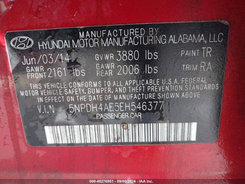 5NPDH4AE5EH546377 2014 Hyundai Elantra Se