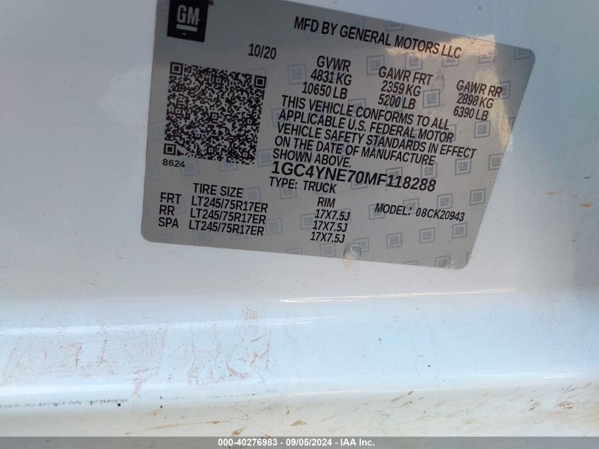 2021 Chevrolet Silverado 2500Hd 4Wd Long Bed Lt VIN: 1GC4YNE70MF118288 Lot: 40276983