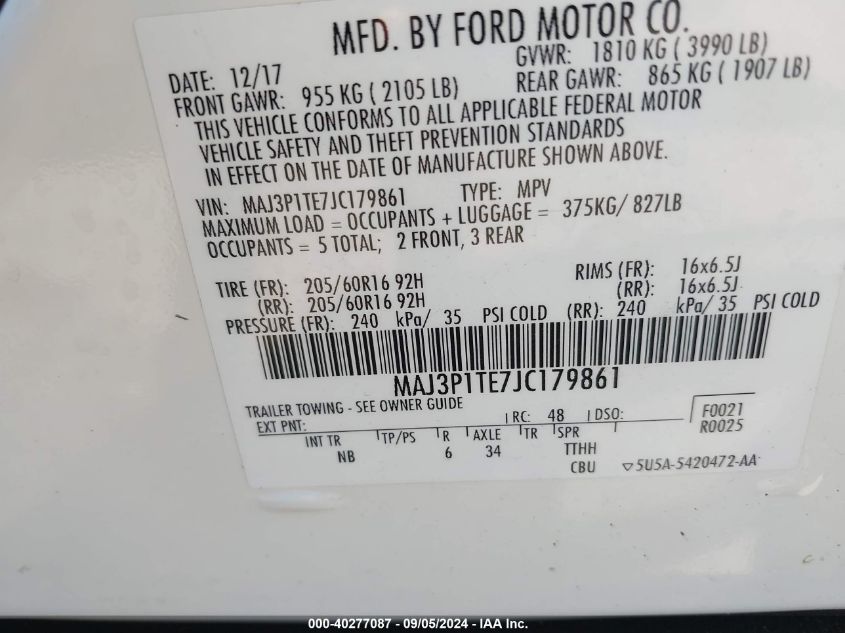 MAJ3P1TE7JC179861 2018 Ford Ecosport Se