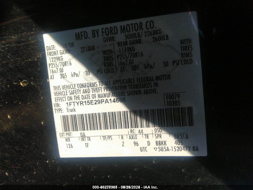 1FTYR15E29PA14666 2009 Ford Ranger