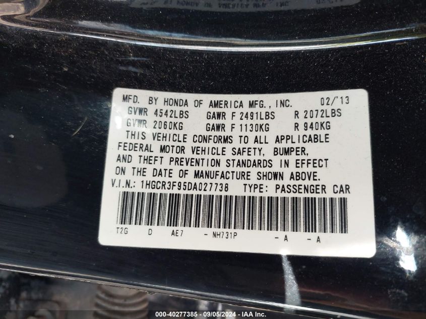 1HGCR3F95DA027738 2013 Honda Accord Touring