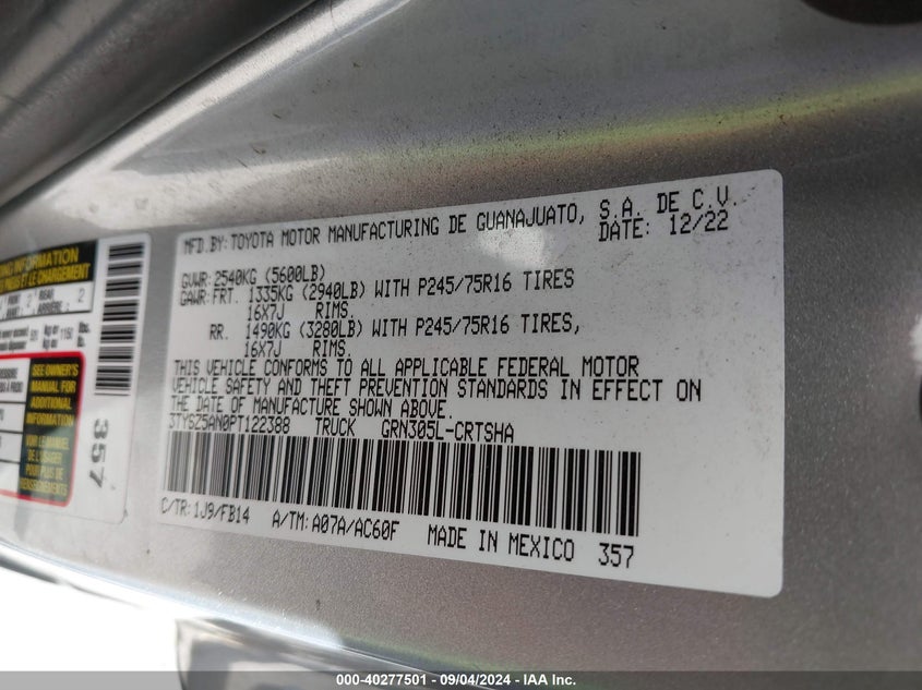 2023 TOYOTA TACOMA SR V6 - 3TYSZ5AN0PT122388