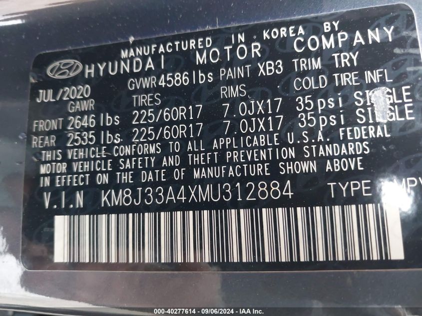 KM8J33A4XMU312884 2021 Hyundai Tucson Value