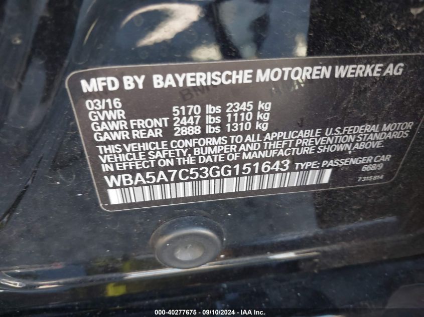 WBA5A7C53GG151643 2016 BMW 528I Xi