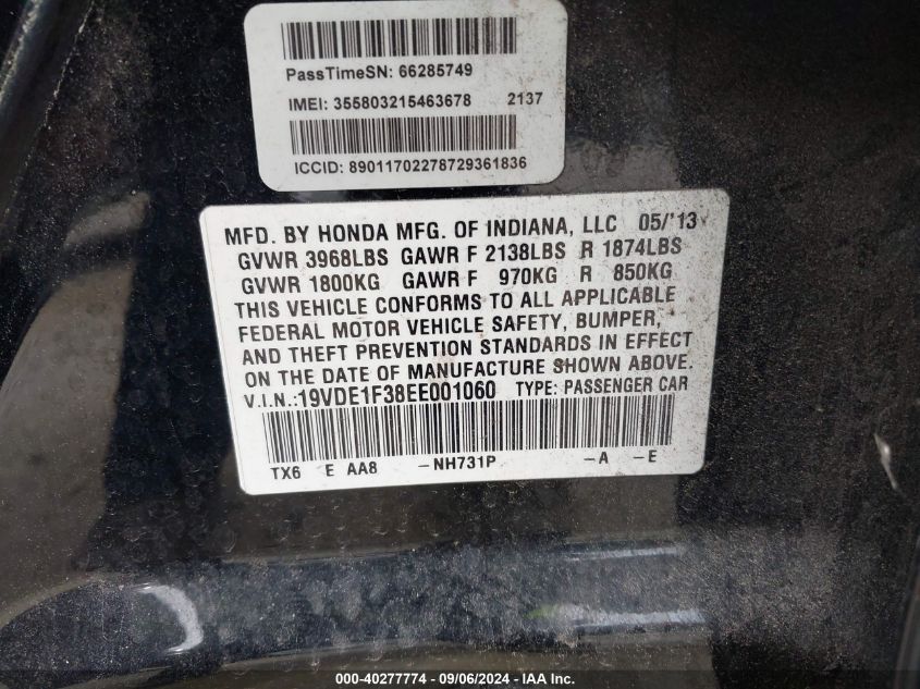 19VDE1F38EE001060 2014 Acura Ilx 2.0L