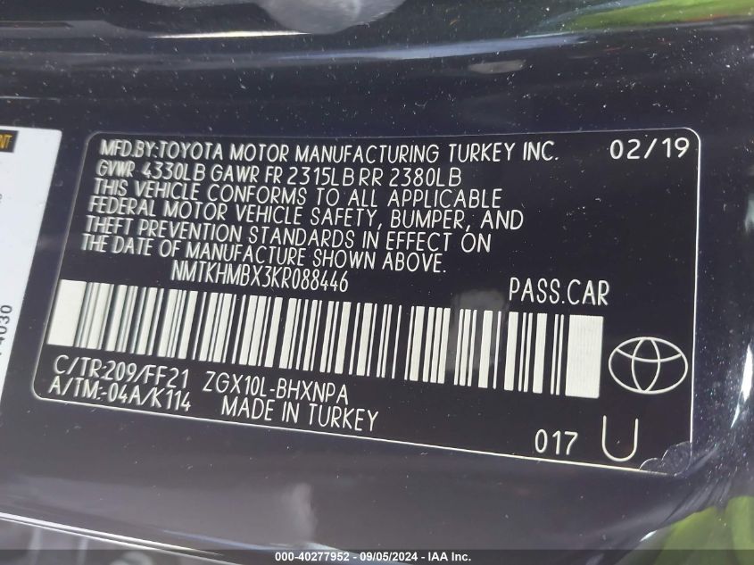 NMTKHMBX3KR088446 2019 Toyota C-Hr Xle