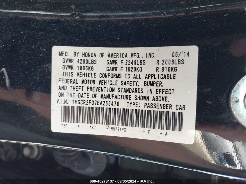 1HGCR2F37EA265470 2014 Honda Accord Lx