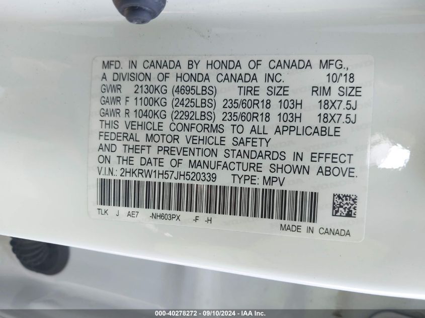 2HKRW1H57JH520339 2018 Honda Cr-V Ex