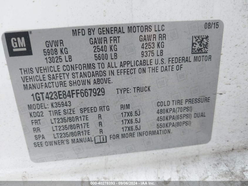 1GT423E84FF667929 2015 GMC Sierra 3500Hd Slt