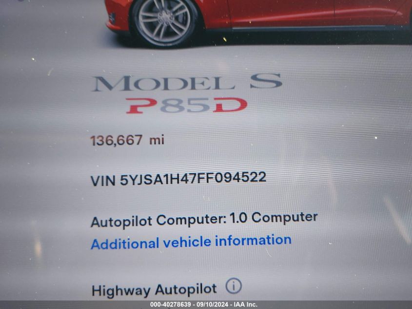 5YJSA1H47FF094522 2015 Tesla Model S P85D