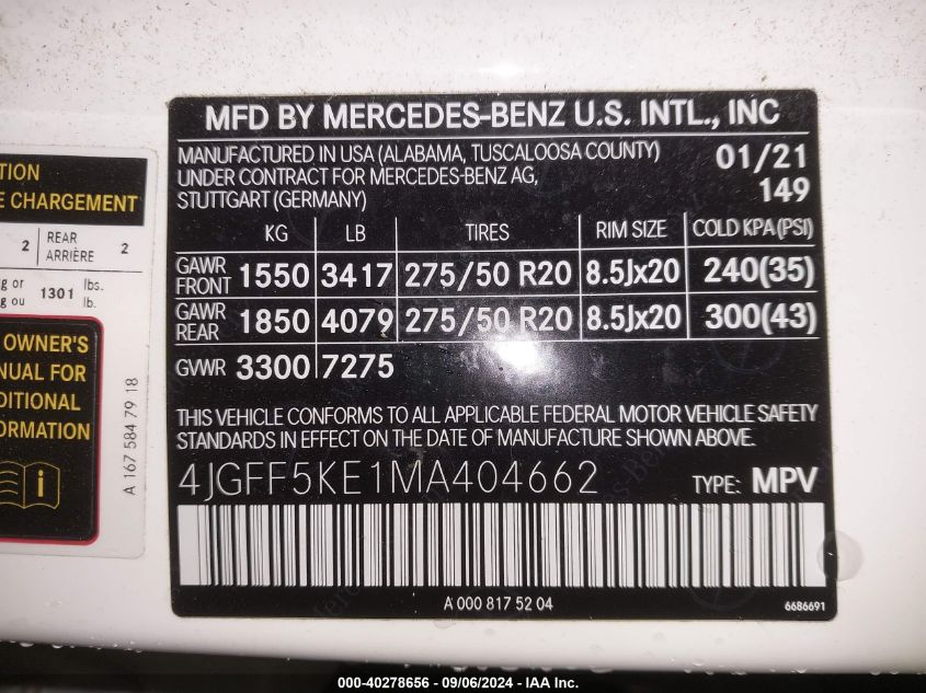 4JGFF5KE1MA404662 2021 Mercedes-Benz Gls 450 4Matic