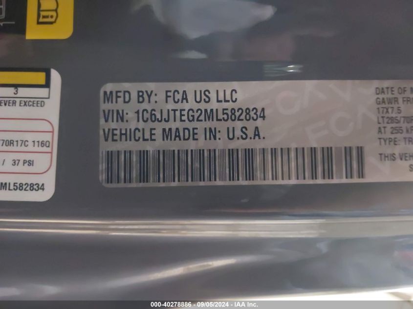 2021 Jeep Gladiator Mojave 4X4 VIN: 1C6JJTEG2ML582834 Lot: 40278886