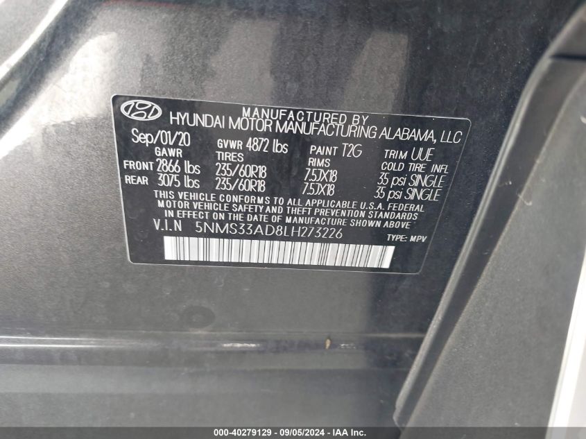 2020 HYUNDAI SANTA FE SEL - 5NMS33AD8LH273226