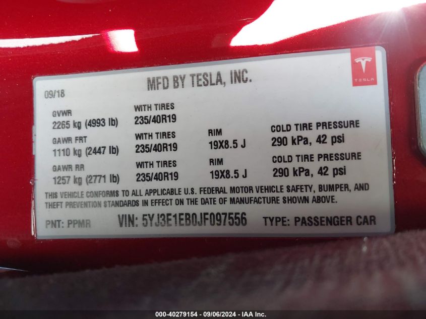 2018 TESLA MODEL 3 - 5YJ3E1EB0JF097556