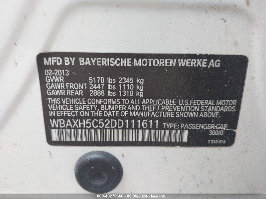 WBAXH5C52DD111611 2013 BMW 528I xDrive