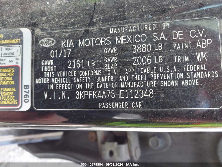 2017 KIA FORTE LX - 3KPFK4A73HE112348