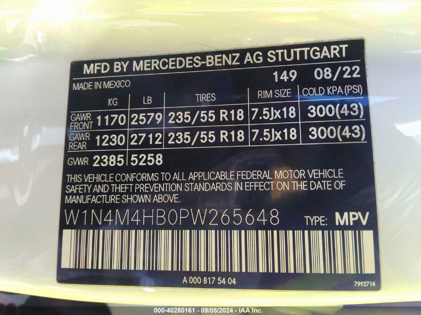 2023 Mercedes-Benz Glb 250 4Matic VIN: W1N4M4HB0PW265648 Lot: 40280161