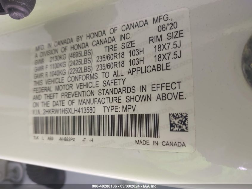 2020 HONDA CR-V 2WD EX - 2HKRW1H5XLH413580