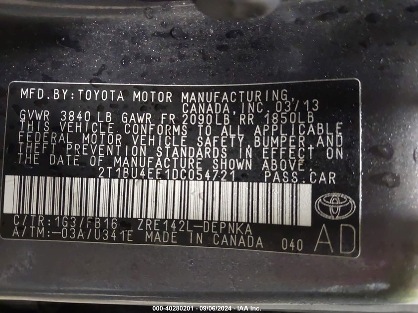 2013 TOYOTA COROLLA LE - 2T1BU4EE1DC054721