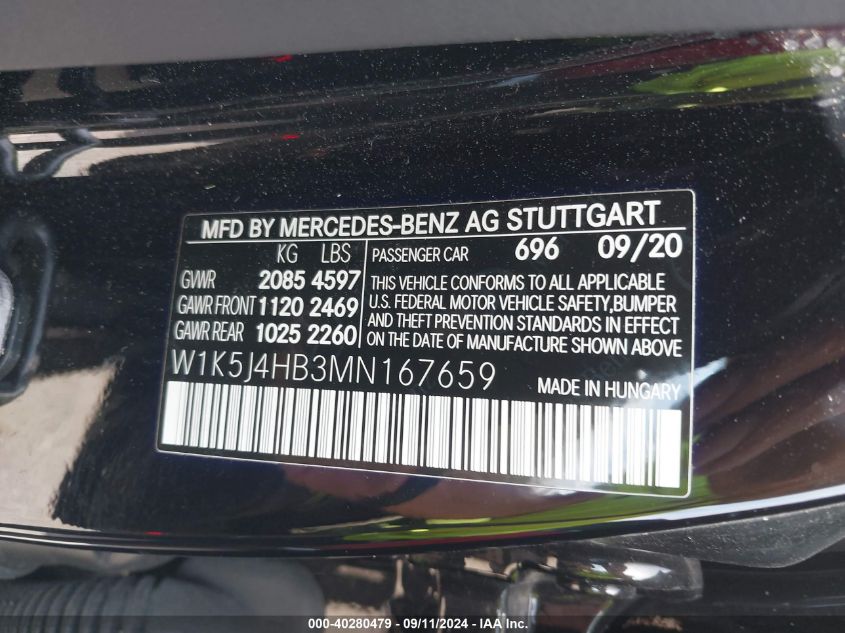 W1K5J4HB3MN167659 2021 Mercedes-Benz Cla 250 4Matic