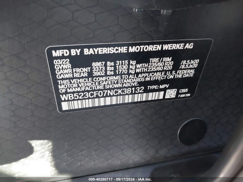 WB523CF07NCK38132 2022 BMW Ix xDrive50