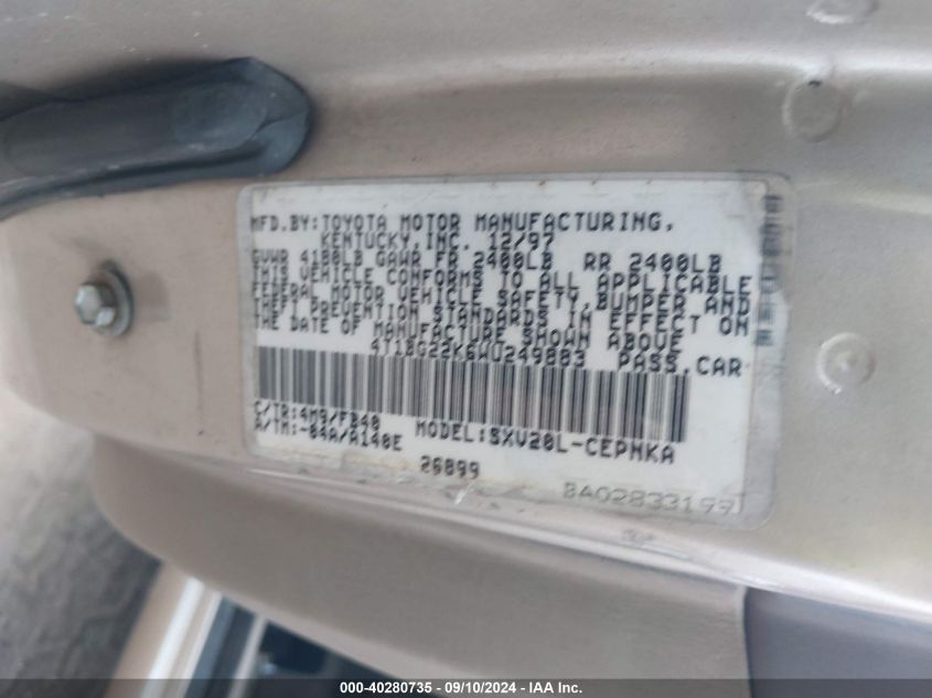 4T1BG22K6WU249883 1998 Toyota Camry Ce/Le/Xle