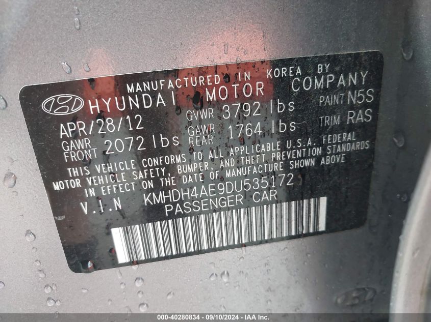 KMHDH4AE9DU535172 2013 Hyundai Elantra Gls