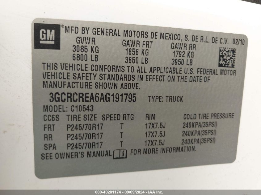 3GCRCREA6AG191795 2010 Chevrolet Silverado 1500 Ls