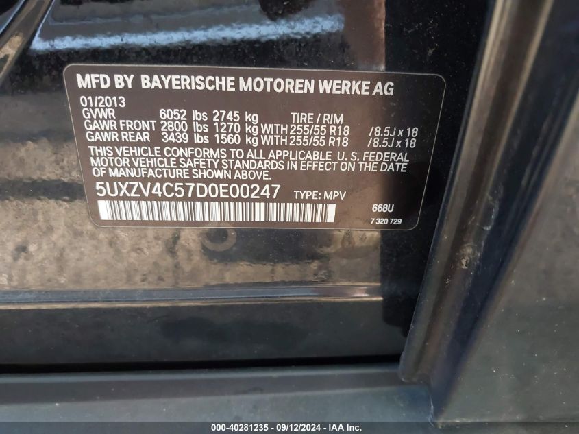 VIN 5UXZV4C57D0E00247 2013 BMW X5, Xdrive35I/Xdrive... no.9