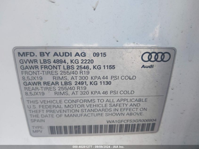 WA1GFCFS3GR006804 2016 Audi Q3 2.0T Premium Plus