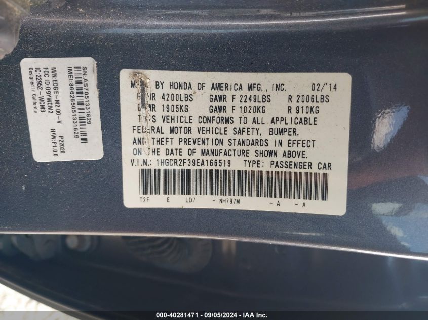 1HGCR2F39EA166519 2014 Honda Accord Lx