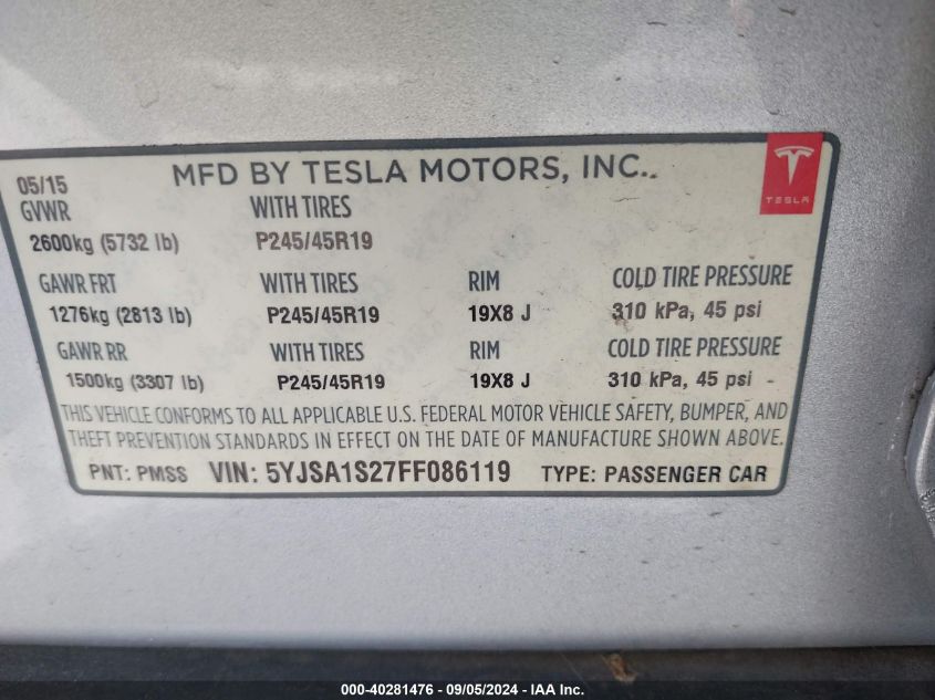 5YJSA1S27FF086119 2015 Tesla Model S 70D/85D/P85D