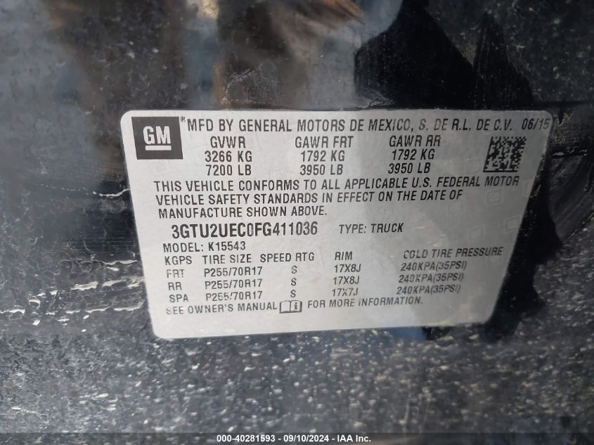 3GTU2UEC0FG411036 2015 GMC Sierra 1500 Sle