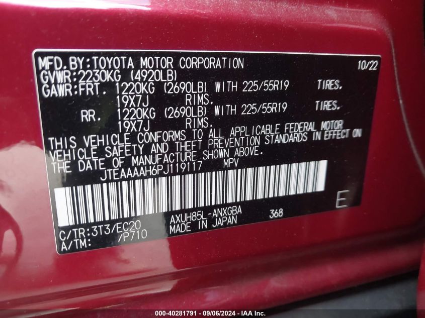 2023 Toyota Venza Xle VIN: JTEAAAAH6PJ119117 Lot: 40281791