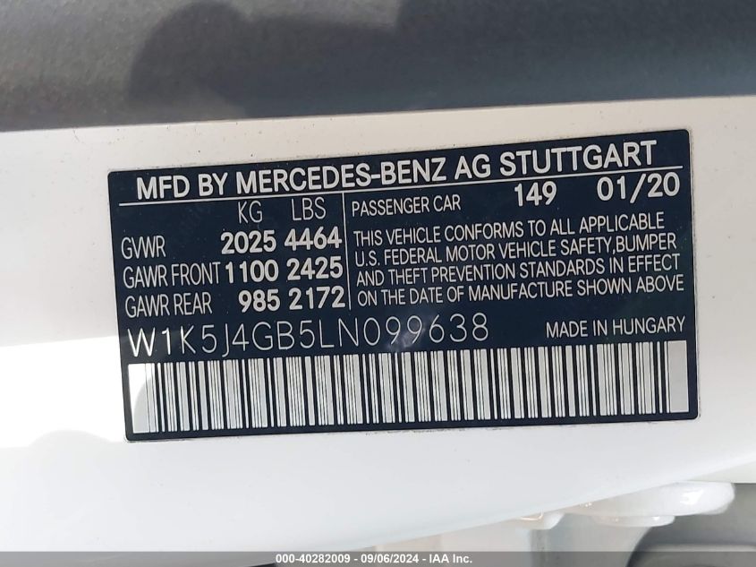 W1K5J4GB5LN099638 2020 Mercedes-Benz Cla 250