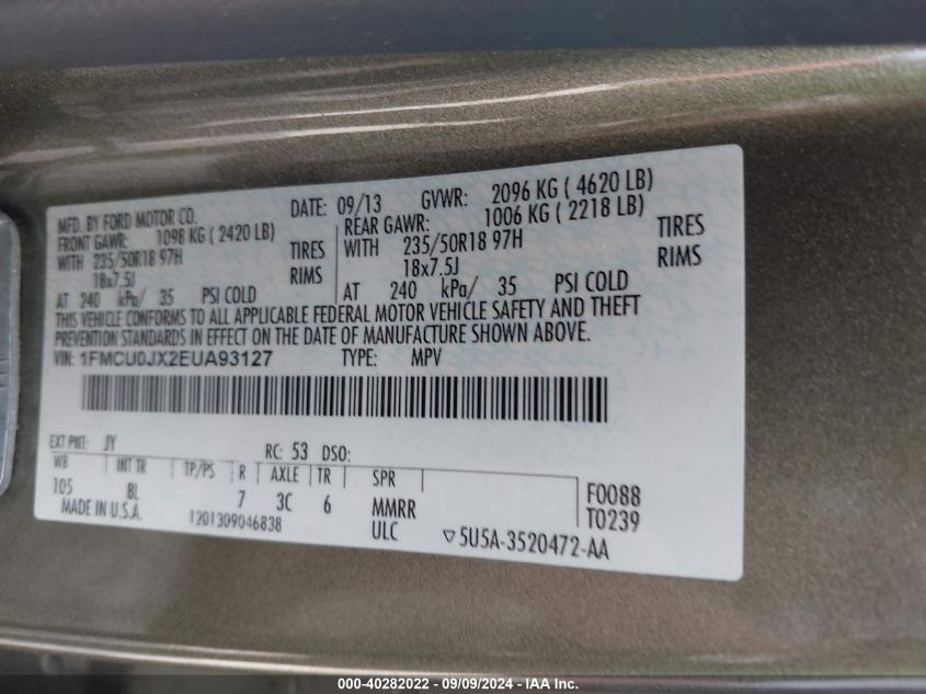 1FMCU0JX2EUA93127 2014 Ford Escape Titanium