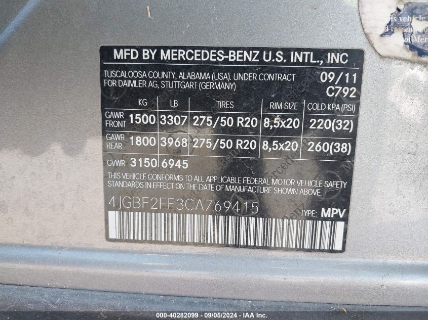 4JGBF2FE3CA769415 2012 Mercedes-Benz Gl 350 Bluetec 4Matic