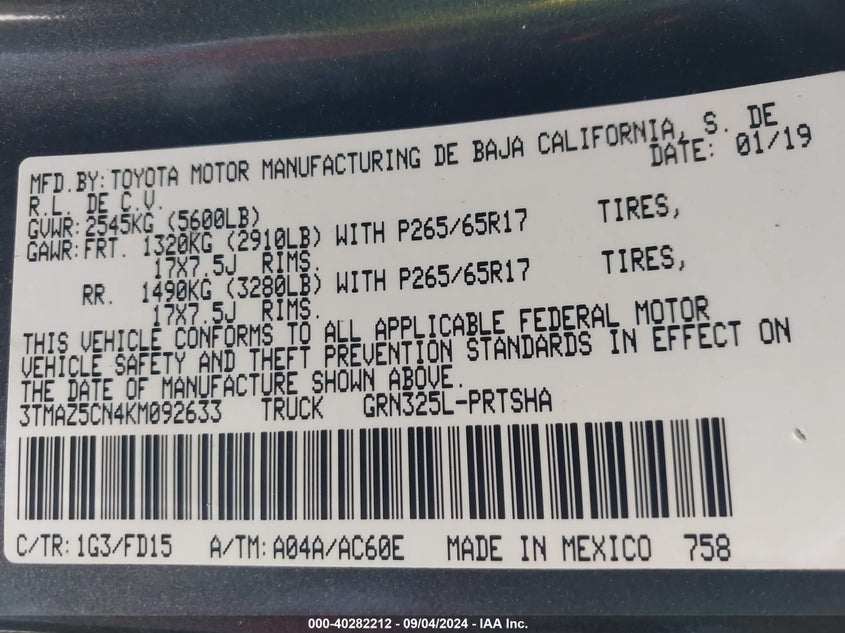 2019 TOYOTA TACOMA TRD SPORT - 3TMAZ5CN4KMO92633