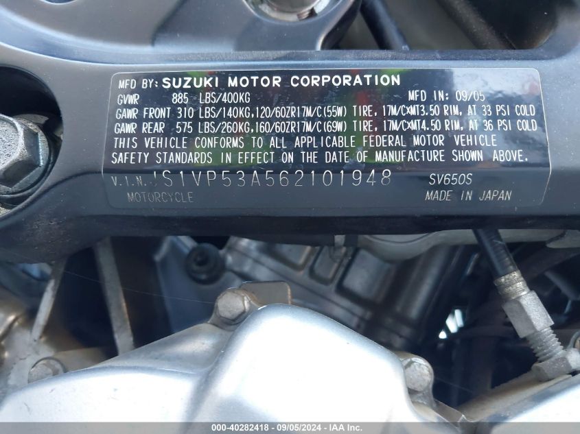 JS1VP53A562101948 2006 Suzuki Sv650