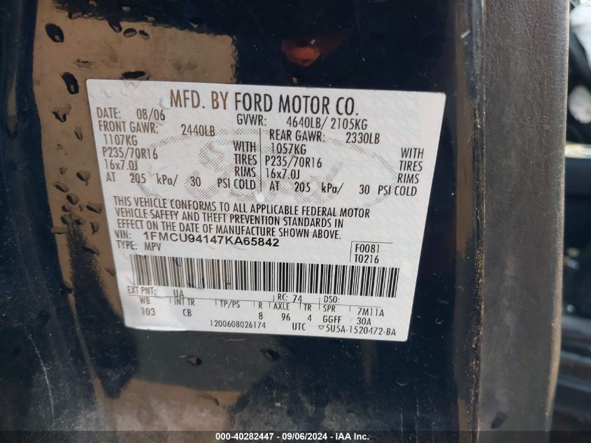 1FMCU94147KA65842 2007 Ford Escape Limited