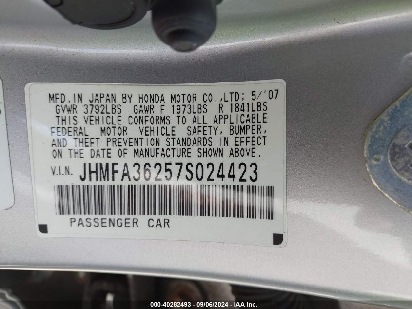 JHMFA36257S024423 2007 Honda Civic Hybrid