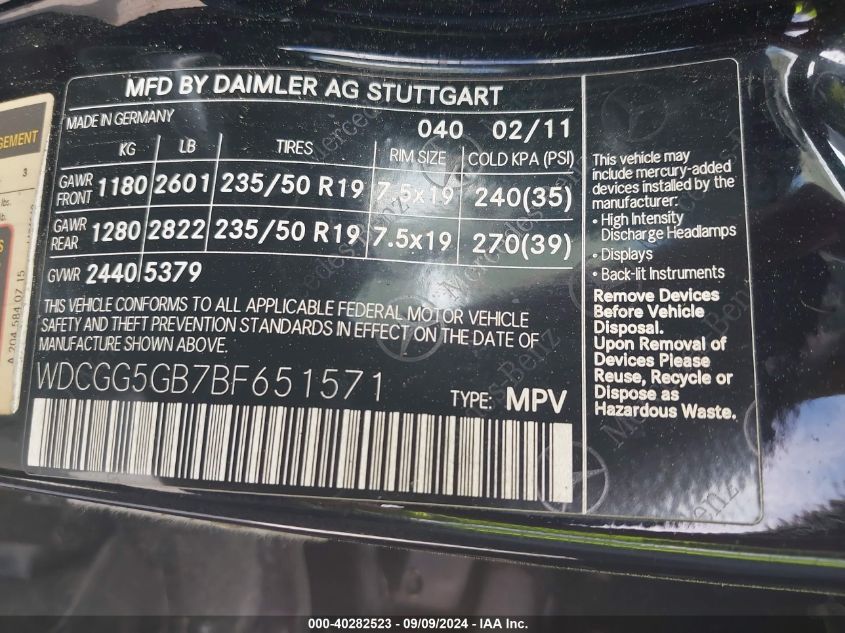 WDCGG5GB7BF651571 2011 Mercedes-Benz Glk 350