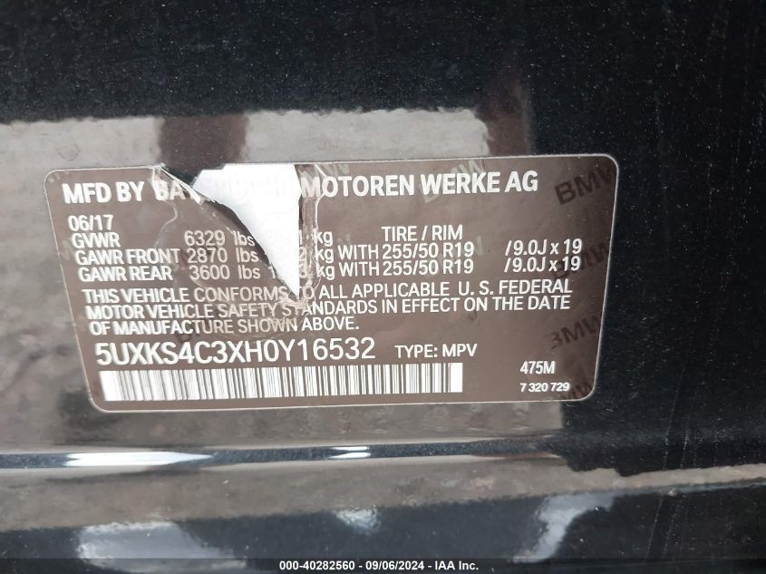 VIN 5UXKS4C3XH0Y16532 2017 BMW X5, Xdrive35D no.9