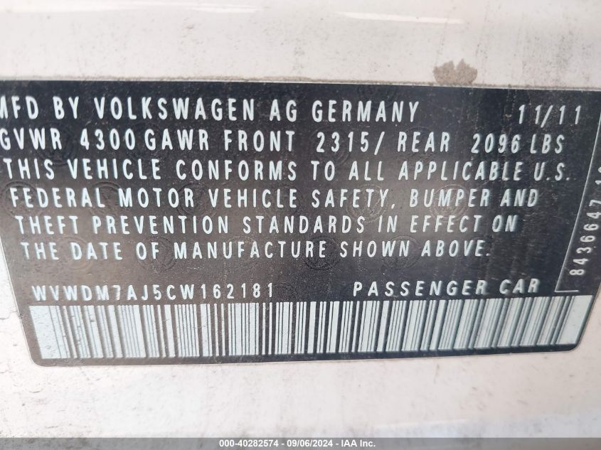 WVWDM7AJ5CW162181 2012 Volkswagen Golf Tdi 4-Door