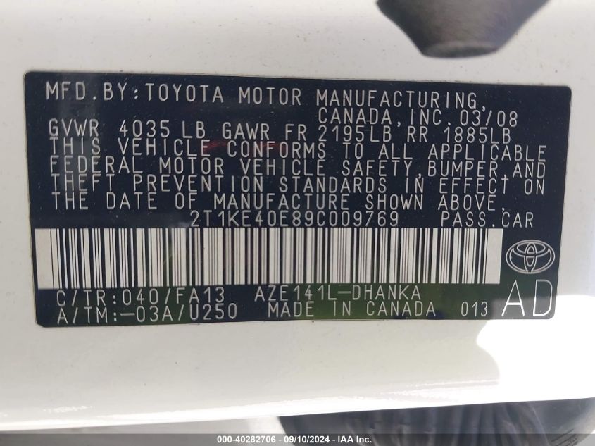 2T1KE40E89C009769 2009 Toyota Matrix S