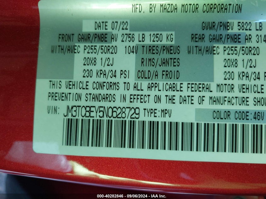 2022 MAZDA CX-9 SIGNATURE - JM3TCBEY5N0628729