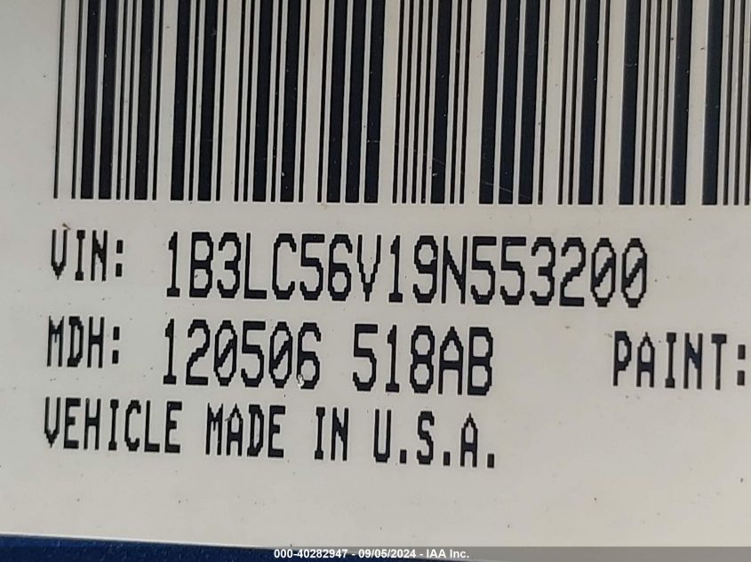 2009 Dodge Avenger R/T VIN: 1B3LC56V19N553200 Lot: 40282947